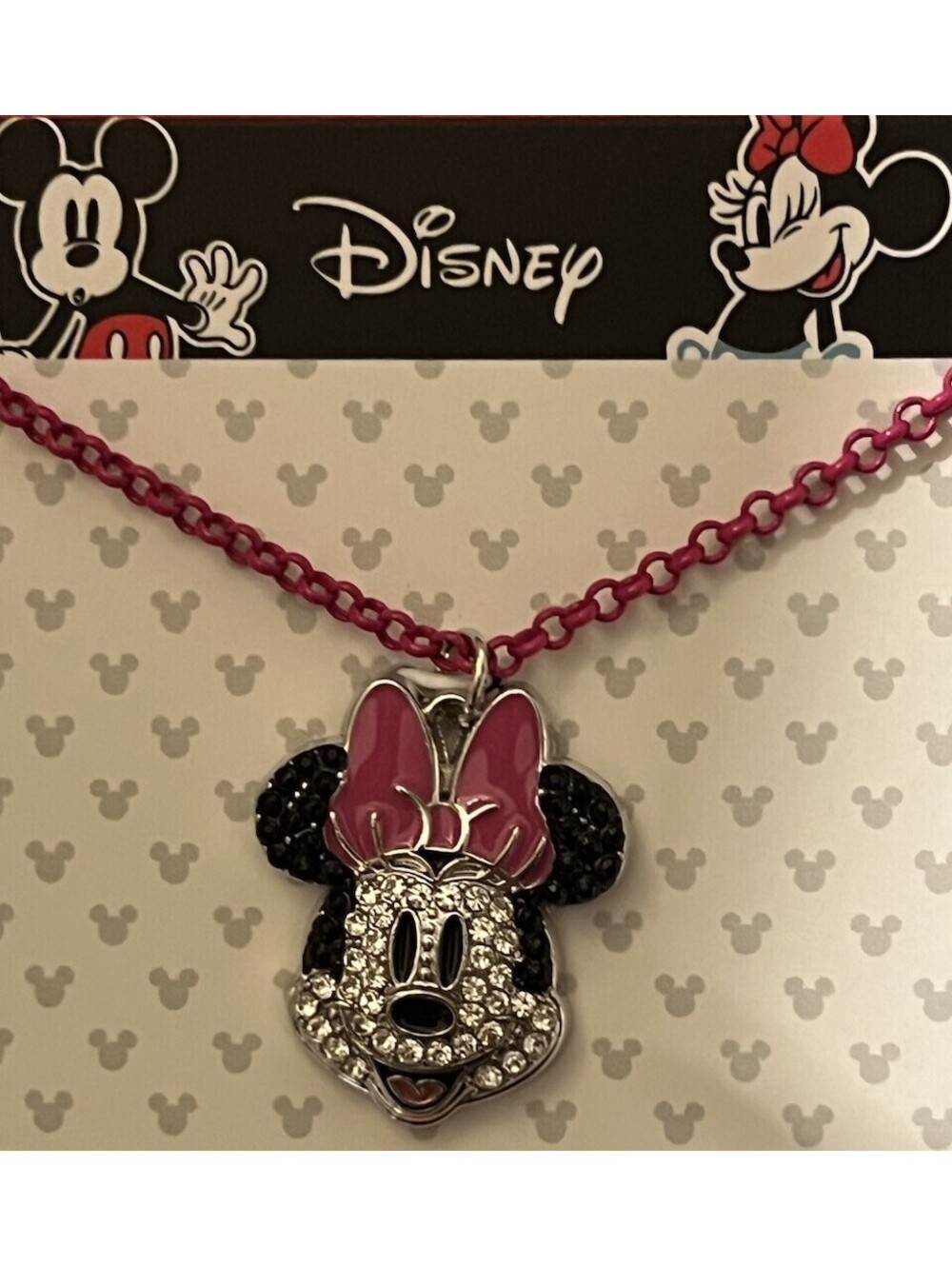 Disney Sally Rose Minnie Mouse Pink Crystal Necklace  New
